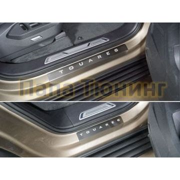 Накладки на пороги лист шлифованный надпись Touareg 4 шт ТСС для Volkswagen Touareg 2018-