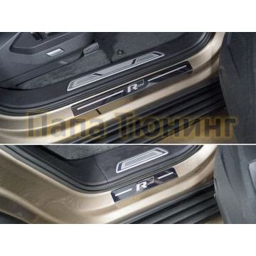 Накладки на пороги лист зеркальный надпись R-Line 4 шт ТСС для Volkswagen Touareg 2018-