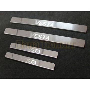 Накладки на пороги зеркальный лист надпись Vesta ТСС для Lada Vesta 2015-