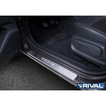 Накладки порогов Rival с надписью 4 штуки для Lada Vesta 2015-