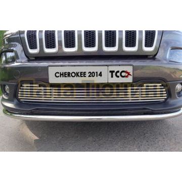 Накладка решётки радиатора 12 мм ТСС для Jeep Cherokee 2014-2018 Накладка решётки радиатора 12 мм ТСС для Jeep Cherokee 2014-2018