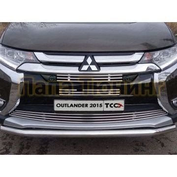 Решётка радиатора верхняя 12 мм с парктроником ТСС для Mitsubishi Outlander 2015-2018