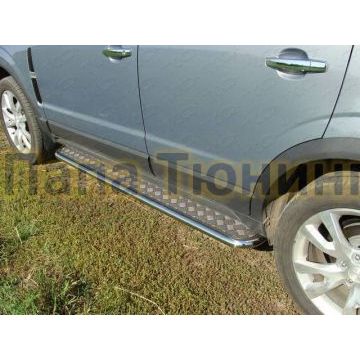 Пороги с площадкой алюминиевый лист 42 мм ТСС для Opel Antara 2010-2017