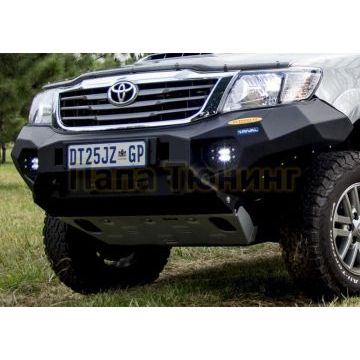 Бампер силовой Rival передний черный с ПТФ алюминий 6 мм для Toyota Hilux Vigo 2011-2015