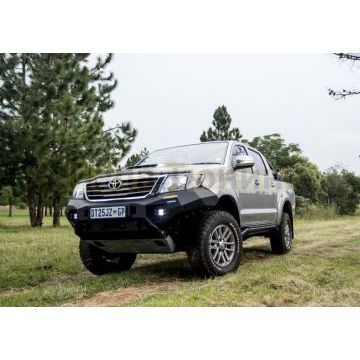 Бампер силовой Rival передний черный с ПТФ алюминий 6 мм для Toyota Hilux Vigo 2011-2015