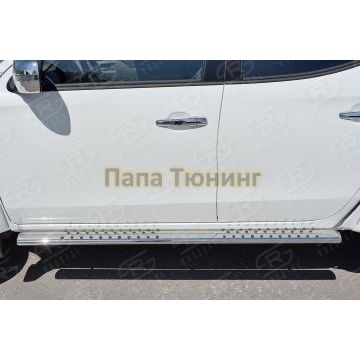 Пороги труба овальная с проступью 75х42мм РусСталь для Mitsubishi L200 2015-