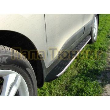 Пороги алюминиевые ТСС с накладкой для Hyundai ix35 2010-2015