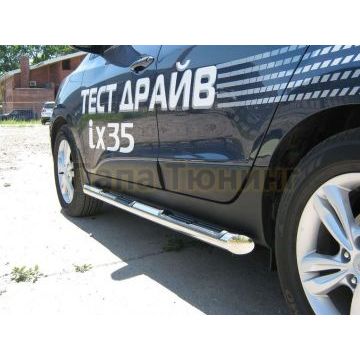 Пороги труба с накладками d76 вариант 1 РусСталь для Hyundai ix35 2010-2015
