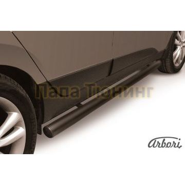 Защита штатных порогов чёрная сталь труба 76 мм Slitkoff для Hyundai ix35 2010-2015 Защита штатных порогов чёрная сталь труба 76 мм Slitkoff для Hyundai ix35 2010-2015