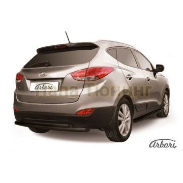 Защита заднего бампера чёрная сталь двойная 57-42 мм Slitkoff для Hyundai ix35 2010-2015 Защита заднего бампера чёрная сталь двойная 57-42 мм Slitkoff для Hyundai ix35 2010-2015