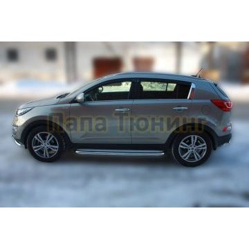 Пороги с площадкой алюминиевый лист 60 мм ALFeco для Kia Sportage 2010-2015