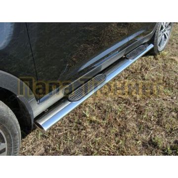 Пороги труба овальная с накладками 120х60 мм ТСС для Kia Sportage 2014-2015 Пороги труба овальная с накладками 120х60 мм ТСС для Kia Sportage 2014-2015