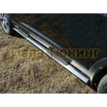 Пороги труба овальная с накладками 75х42 мм ТСС для Kia Sportage 2014-2015 Пороги труба овальная с накладками 75х42 мм ТСС для Kia Sportage 2014-2015
