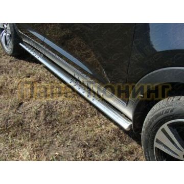 Пороги труба овальная с проступью 75х42 мм ТСС для Kia Sportage 2014-2015 Пороги труба овальная с проступью 75х42 мм ТСС для Kia Sportage 2014-2015