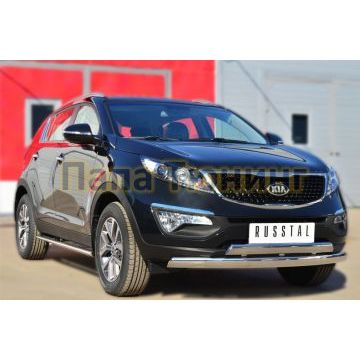 Защита передняя овальная двойная 75х42 мм РусСталь для Kia Sportage 2010-2015