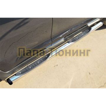 Пороги труба с накладками d76 вариант 2 РусСталь для Kia Sportage 2010-2015
