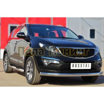 Пороги труба с накладками d76 вариант 3 РусСталь для Kia Sportage 2010-2015
