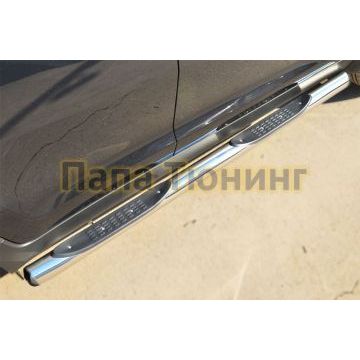 Пороги труба с накладками d76 вариант 3 РусСталь для Kia Sportage 2010-2015
