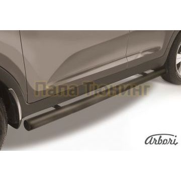 Защита штатных порогов чёрная сталь труба 76 мм Slitkoff для Kia Sportage 2010-2015 Защита штатных порогов чёрная сталь труба 76 мм Slitkoff для Kia Sportage 2010-2015