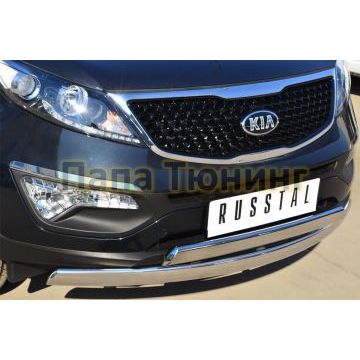 Защита передняя овальная двойная 75х42 мм РусСталь для Kia Sportage 2010-2015