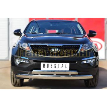 Защита передняя овальная двойная 75х42 мм РусСталь для Kia Sportage 2010-2015