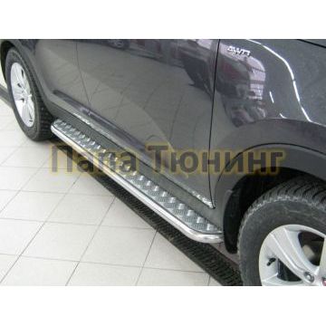 Пороги с площадкой алюминиевый лист 42 мм РусСталь для Kia Sportage 2010-2014