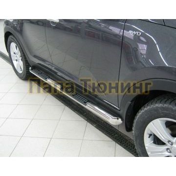 Пороги труба 76 мм с накладками вариант 1 РусСталь для Kia Sportage 2010-2014
