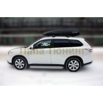 Пороги с площадкой алюминиевый лист 60 мм ALFeco для Mitsubishi Outlander 2014-2015