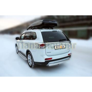 Защита заднего бампера овальная 75х42 мм ALFeco для Mitsubishi Outlander 2014-2015