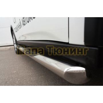 Пороги труба с накладками d76 вариант 1 РусСталь для Mitsubishi Outlander 2014-2015