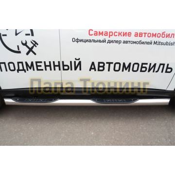 Пороги труба с накладками d76 вариант 1 РусСталь для Mitsubishi Outlander 2014-2015