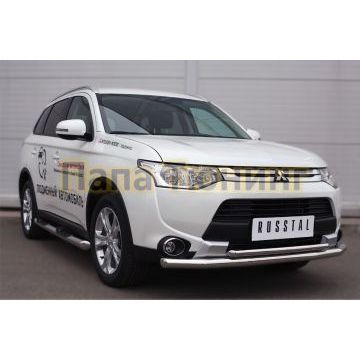 Защита передняя двойная d57-d42 РусСталь для Mitsubishi Outlander 2014-2015