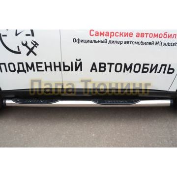 Пороги труба с накладками d76 вариант 2 РусСталь для Mitsubishi Outlander 2014-2015