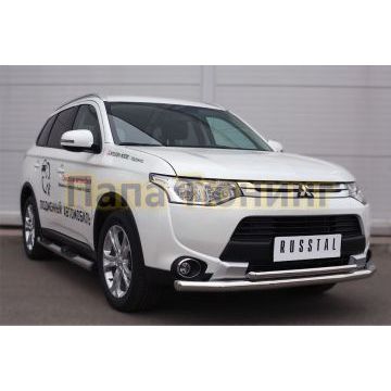 Пороги труба с накладками d76 вариант 2 РусСталь для Mitsubishi Outlander 2014-2015
