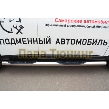 Пороги труба с накладками d76 вариант 3 РусСталь для Mitsubishi Outlander 2014-2015