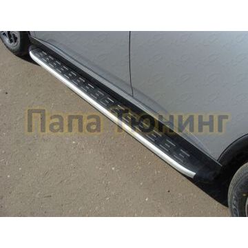 Пороги алюминиевые ТСС с накладкой для Mitsubishi Outlander 2012-2014