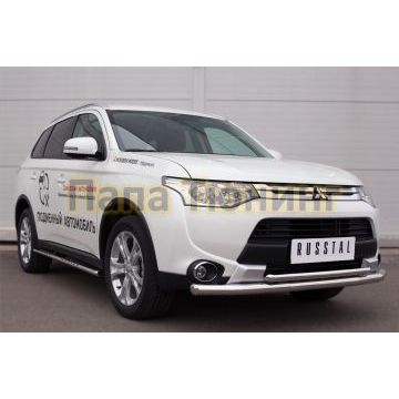 Пороги труба овальная с проступью 75х42 мм РусСталь для Mitsubishi Outlander 2014-2015