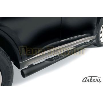 Пороги чёрная сталь труба с накладками 76 мм Slitkoff для Mitsubishi Outlander 2012-2014