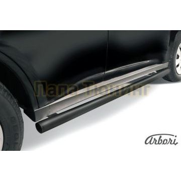 Защита штатных порогов чёрная сталь труба 57 мм Slitkoff для Mitsubishi Outlander 2012-2014