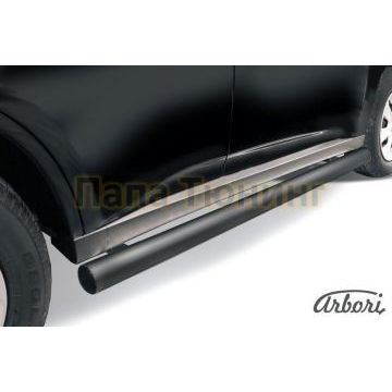 Защита штатных порогов чёрная сталь труба 76 мм Slitkoff для Mitsubishi Outlander 2012-2014