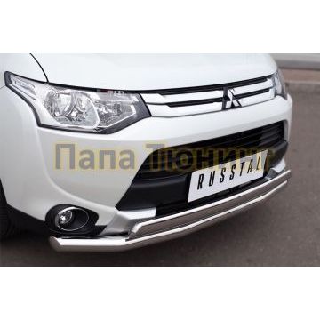 Защита передняя двойная 63-75х42 мм РусСталь для Mitsubishi Outlander 2014-2015