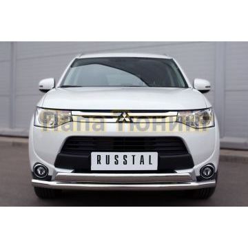 Защита передняя двойная 63-75х42 мм РусСталь для Mitsubishi Outlander 2014-2015