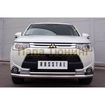 Защита передняя двойная d57-d42 РусСталь для Mitsubishi Outlander 2014-2015