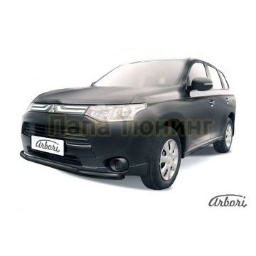 Защита передняя чёрная сталь двойная 57-42 мм Slitkoff для Mitsubishi Outlander 2014-2015 Защита передняя чёрная сталь двойная 57-42 мм Slitkoff для Mitsubishi Outlander 2014-2015