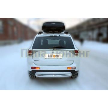 Защита заднего бампера овальная 75х42 мм ALFeco для Mitsubishi Outlander 2014-2015