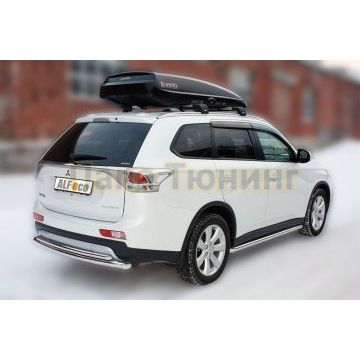 Защита заднего бампера двойная 60-42 мм ALFeco для Mitsubishi Outlander 2014-2015