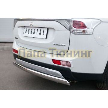 Защита заднего бампера овальная 75х42 мм РусСталь для Mitsubishi Outlander 2014-2015