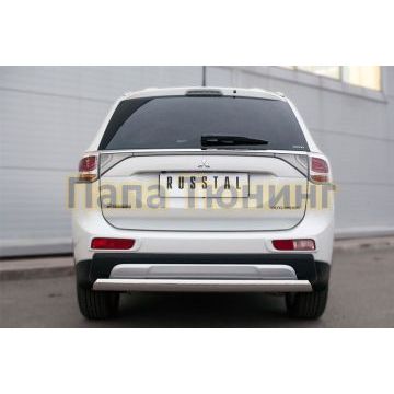 Защита заднего бампера овальная 75х42 мм РусСталь для Mitsubishi Outlander 2014-2015