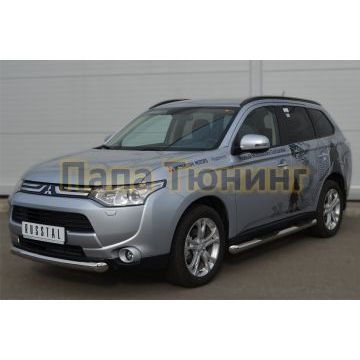 Пороги труба d76 с накладками вариант 1 РусСталь для Mitsubishi Outlander 2012-2014