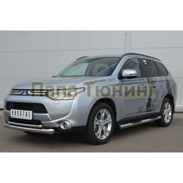 Пороги труба d76 с накладками вариант 2 РусСталь для Mitsubishi Outlander 2012-2014